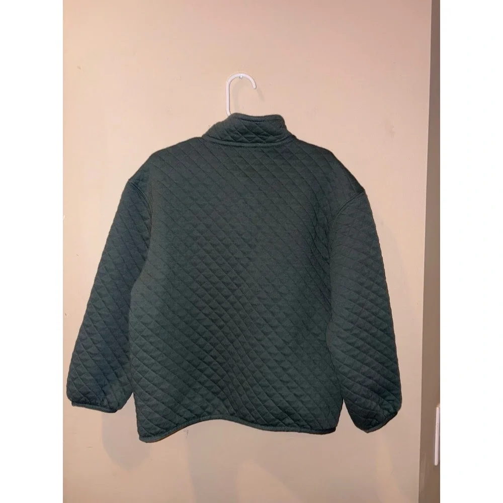 Old Navy Kids XS 5 Quilted Mock Neck Snap Pullover Jacket Dark Green 583297-00-1